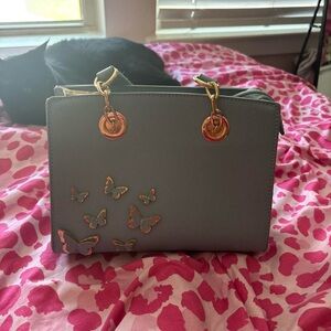 Gray Butterfly Embellished Women's Bag